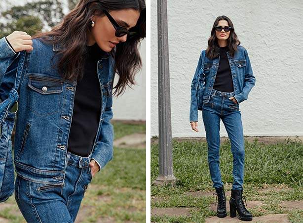 Looks de inverno com conjunto jeans de jaqueta e calça