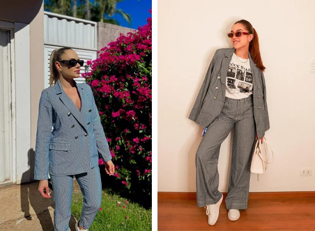 Looks com conjuntos de blazers e tênis branco